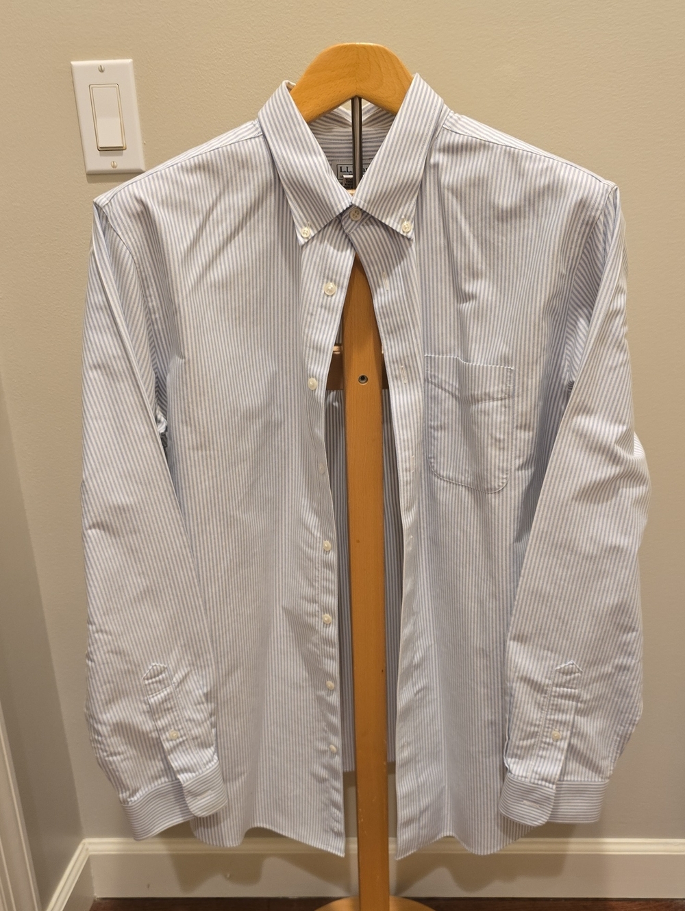 L.L. Bean Light Blue and White Pinstripe Button-Down Dress Shirt